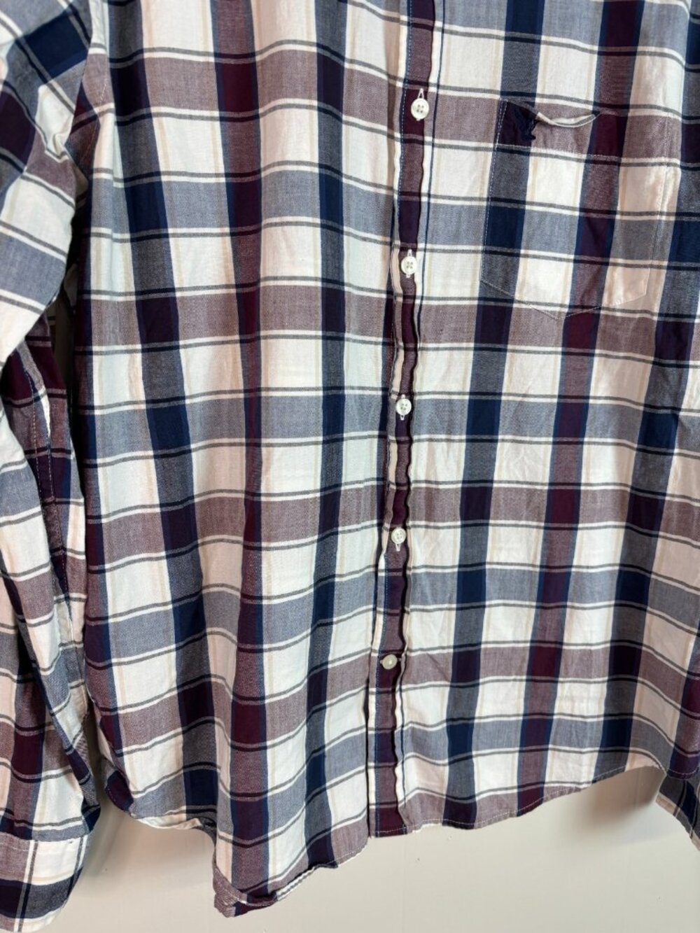 American Eagle Shirt Large Purple Blue Plaid Classic Fit Button-Down Cotton - Picture 3 of 11